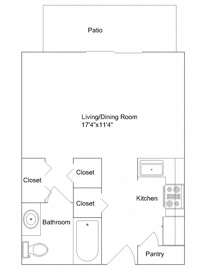 Floor plan for studio, 1 bath, 450 sqft
